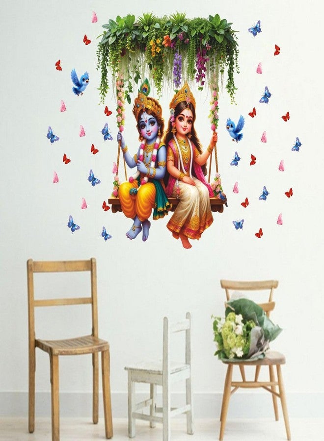 Sticker Studio ملصق حائط ديني من الفينيل PVC بتصميم رادها كريشنا الصغير مع الفراشات، مثالي لتزيين المنزل - مناسب لغرفة المعيشة، غرفة النوم، الردهة، غرفة الأطفال، غرفة اللعب (المقاس: 51 سم × 45 سم) - Image 3
